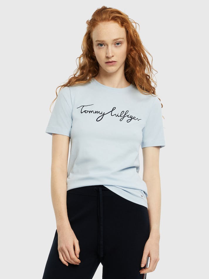 Tommy Hilfiger Slim Graphic Women\'s T Shirts Blue | ahOUVk3wwdbP