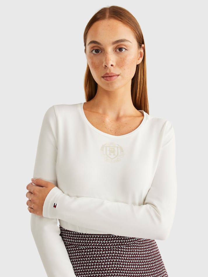 Tommy Hilfiger Small Crest Scoop Neck Long Women's Tops White | 7DGJlEogJXDh