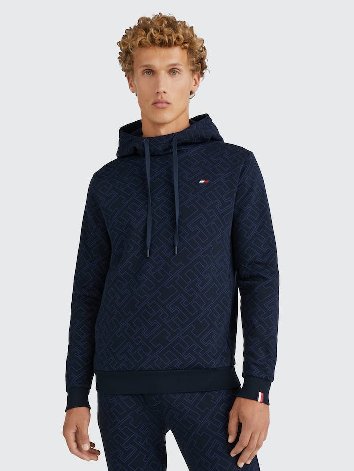 Tommy Hilfiger Sport All-Over Monogram Men's Hoodie Blue | q86OHF5KUqTw