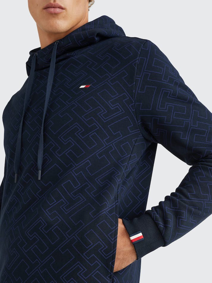 Tommy Hilfiger Sport All-Over Monogram Men's Hoodie Blue | q86OHF5KUqTw