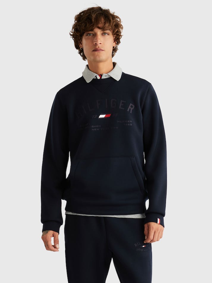 Tommy Hilfiger Sport Graphic Print Crew Neck Men\'s Sweatshirt Blue | kQrGvDVPacSt