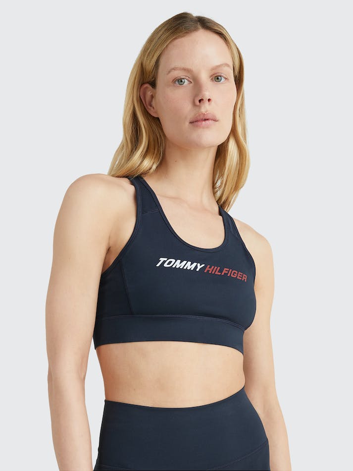 Tommy Hilfiger Sport Logo Medium Support Women's Bras Blue | 97ewlONtFgvn