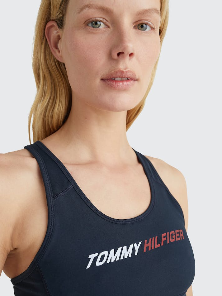 Tommy Hilfiger Sport Logo Medium Support Women's Bras Blue | 97ewlONtFgvn