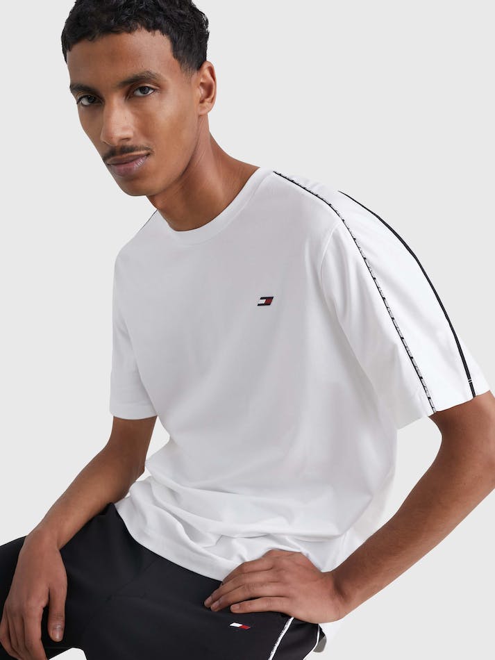 Tommy Hilfiger Sport Logo Piping Men's T Shirts White | E486gnyntRqt