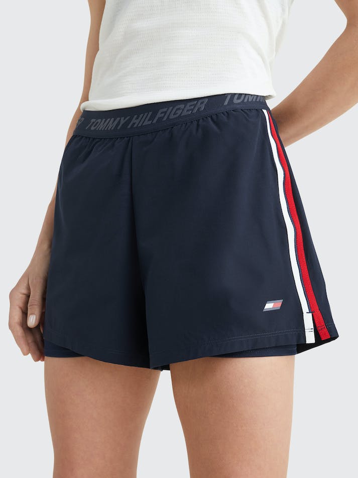 Tommy Hilfiger Sport Logo Waistband 2-in-1 Women's Shorts Blue | moH78eieFplB