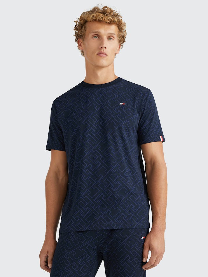 Tommy Hilfiger Sport Monogram Men's T Shirts Blue | jpmTJxyD4MTm