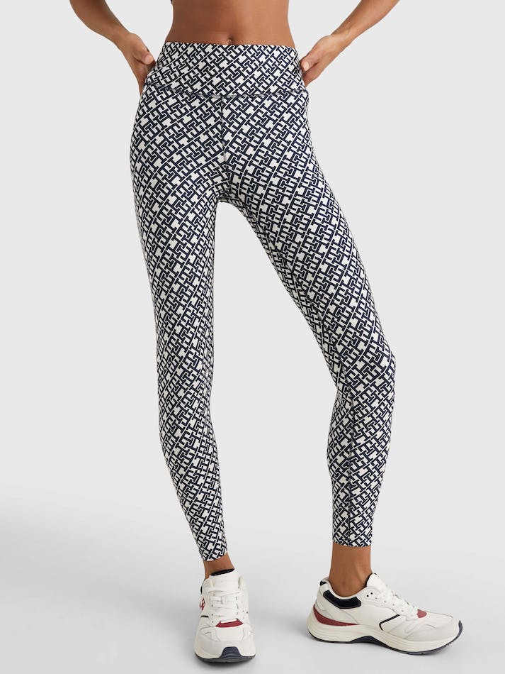 Tommy Hilfiger Sport TH Monogram Print Full Length Women's Leggings Monogram Prep Border | K0ZnoyUnHNc9