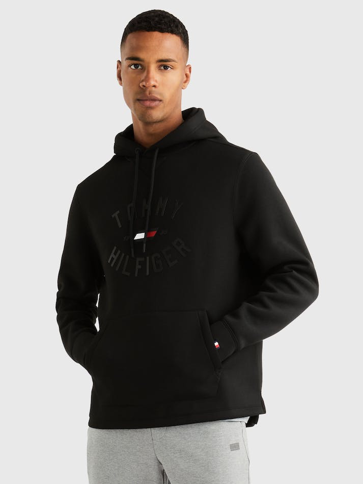 Tommy Hilfiger Sport Varsity Logo Men\'s Hoodie Black | ug6gQEmIldMF