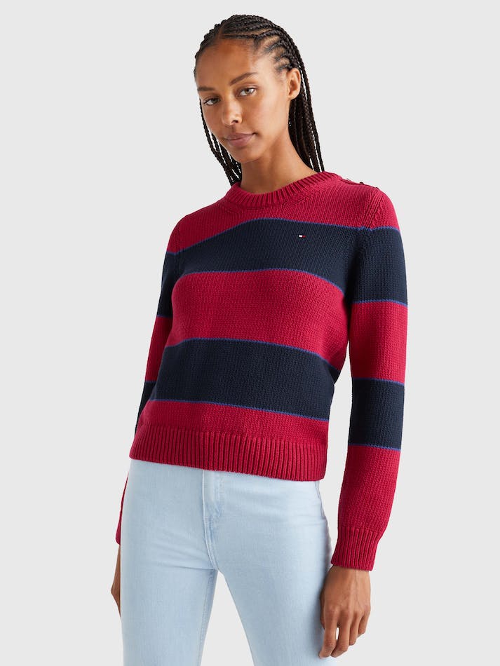 Tommy Hilfiger Stripe Button Closure Women's Jumpers Stripes / Royal | Dd6dLl6VehL9