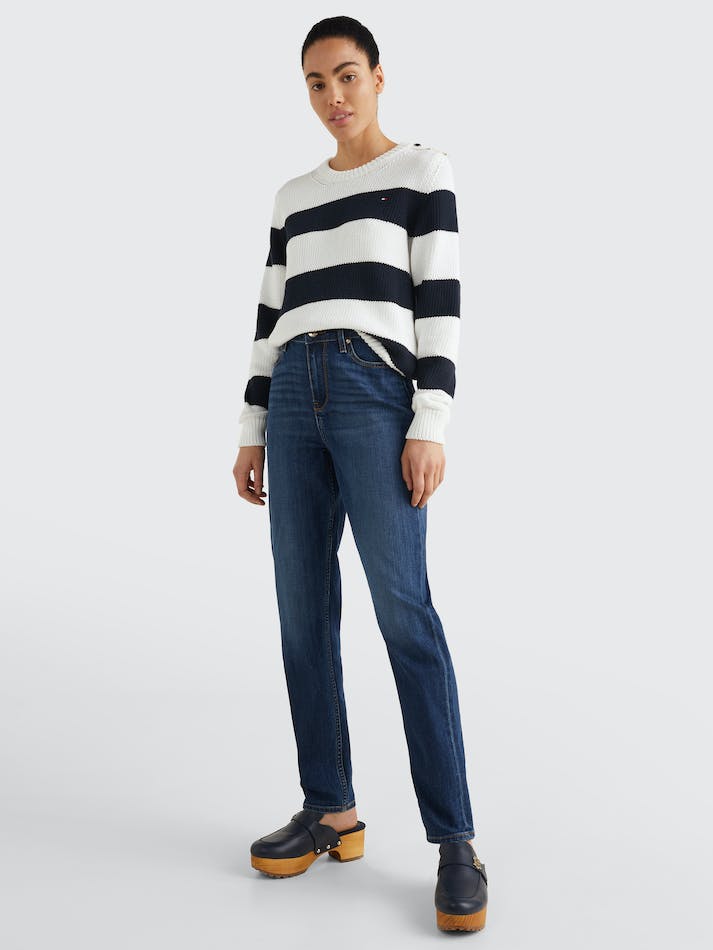 Tommy Hilfiger Stripe Button Closure Women\'s Jumpers Stripes / Blue | SBiHuqYhtJAk