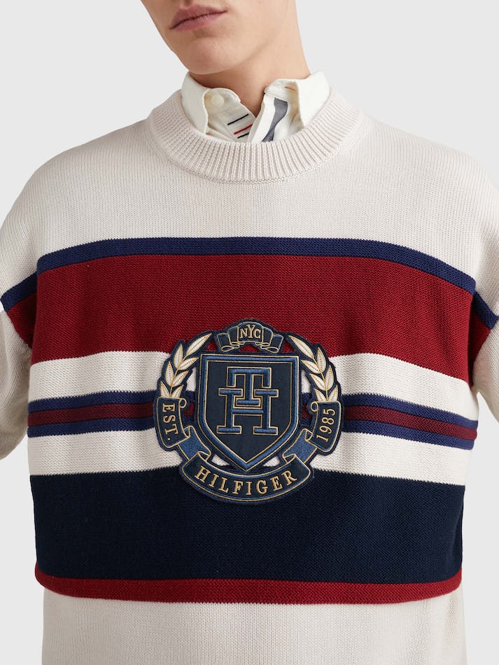 Tommy Hilfiger Stripe Crew Neck Relaxed Fit Men's Jumpers White | PJBKPuMIxKI3