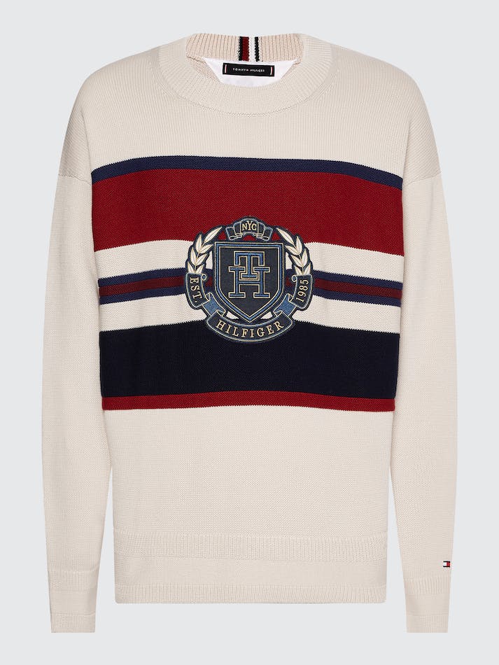 Tommy Hilfiger Stripe Crew Neck Relaxed Fit Men's Jumpers White | PJBKPuMIxKI3