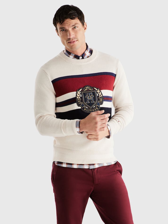 Tommy Hilfiger Stripe Crew Neck Relaxed Fit Men's Jumpers White | PJBKPuMIxKI3