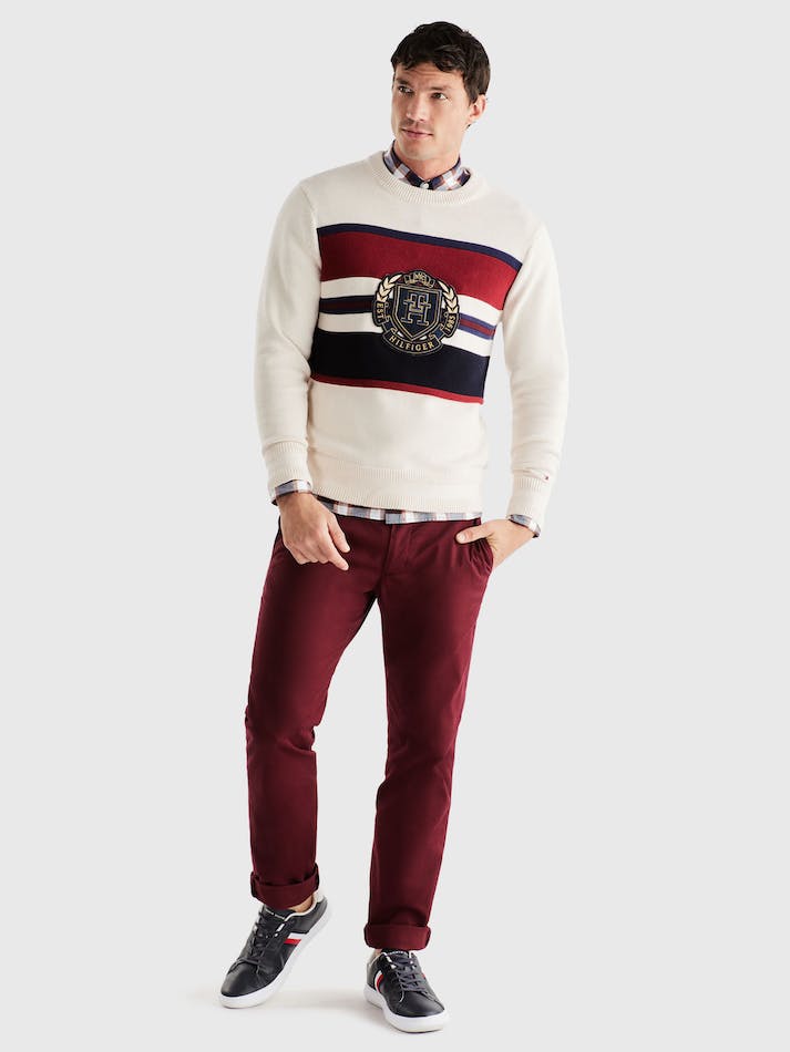 Tommy Hilfiger Stripe Crew Neck Relaxed Fit Men's Jumpers White | PJBKPuMIxKI3