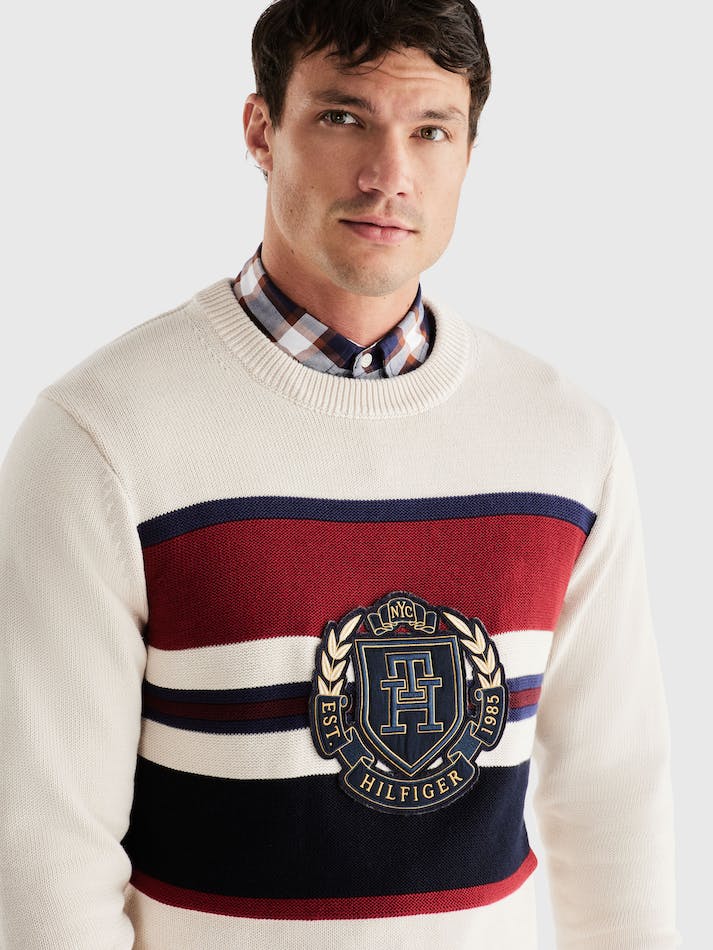 Tommy Hilfiger Stripe Crew Neck Relaxed Fit Men's Jumpers White | PJBKPuMIxKI3