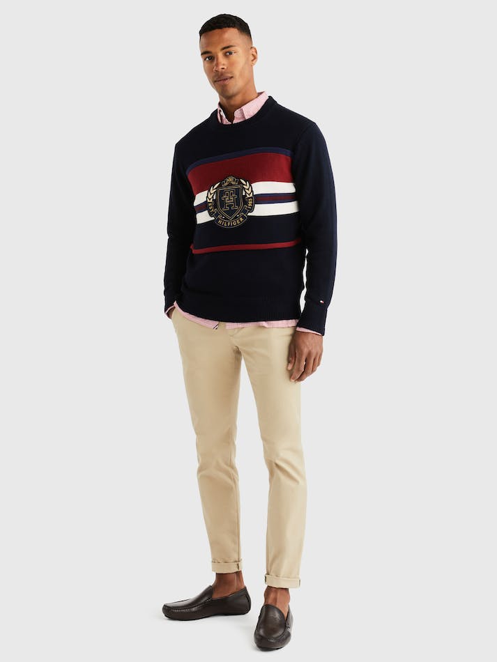 Tommy Hilfiger Stripe Crew Neck Relaxed Fit Men's Jumpers Blue | jgkYvXEprFue