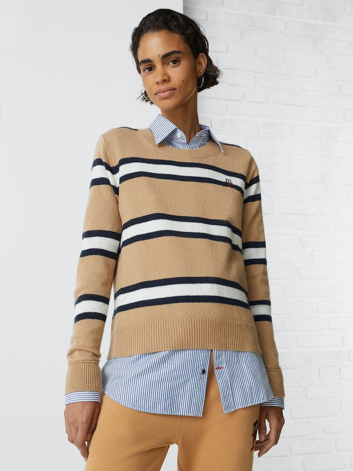 Tommy Hilfiger Stripe Crew Neck Wool Women's Jumpers Khaki | 4aYekiIYny44