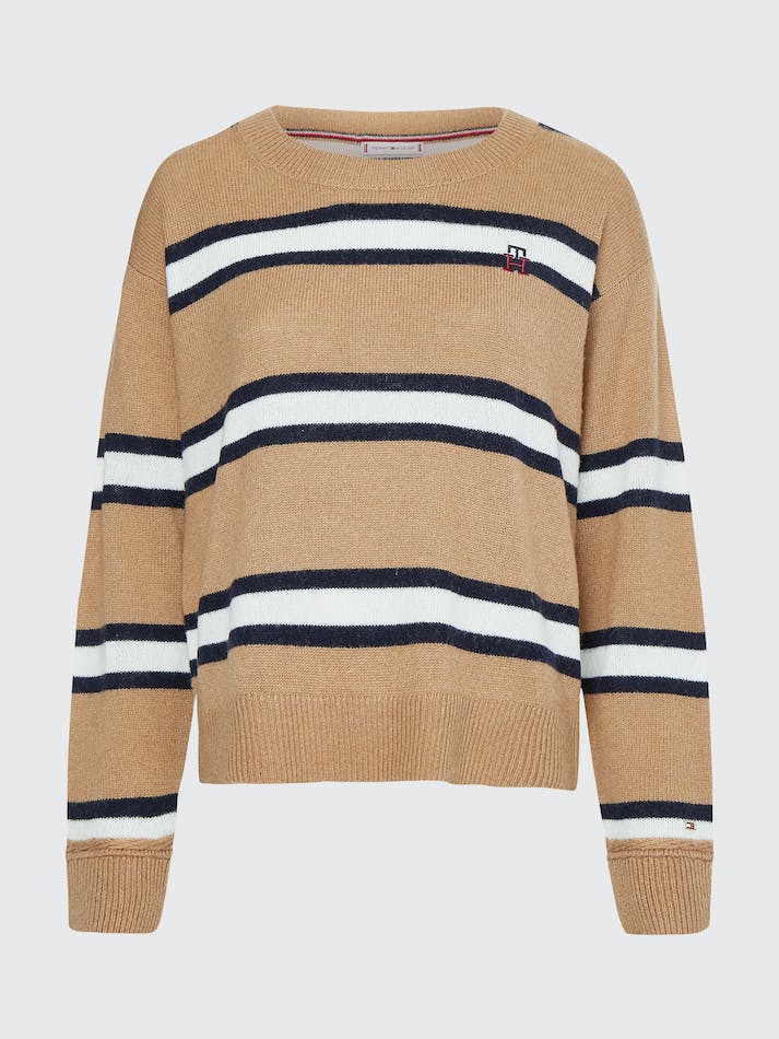 Tommy Hilfiger Stripe Crew Neck Wool Women's Jumpers Khaki | 4aYekiIYny44