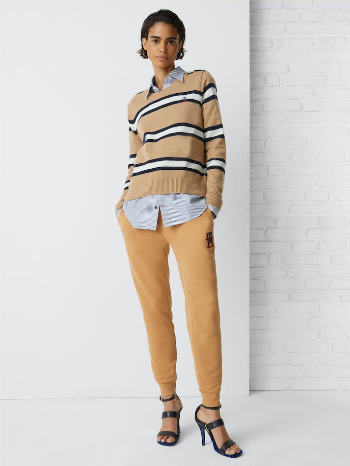 Tommy Hilfiger Stripe Crew Neck Wool Women\'s Jumpers Khaki | 4aYekiIYny44