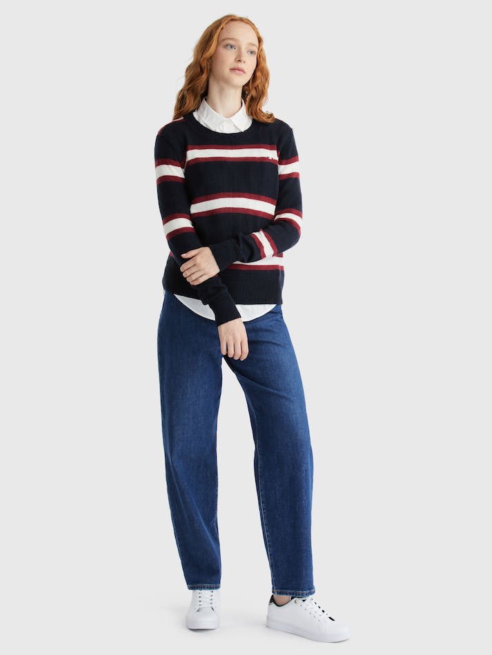 Tommy Hilfiger Stripe Crew Neck Wool Women's Jumpers Blue | X6ZhKUpPkWy6