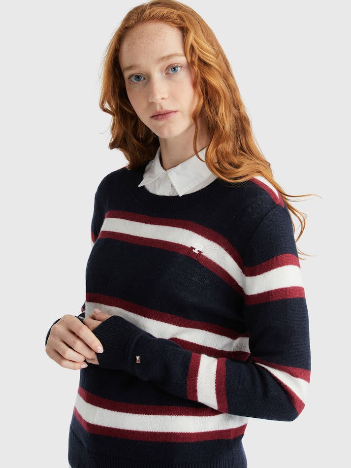 Tommy Hilfiger Stripe Crew Neck Wool Women's Jumpers Blue | X6ZhKUpPkWy6