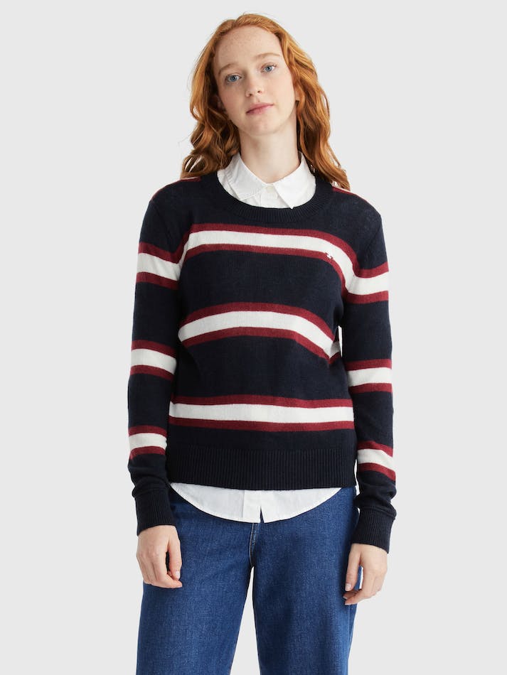 Tommy Hilfiger Stripe Crew Neck Wool Women\'s Jumpers Blue | X6ZhKUpPkWy6