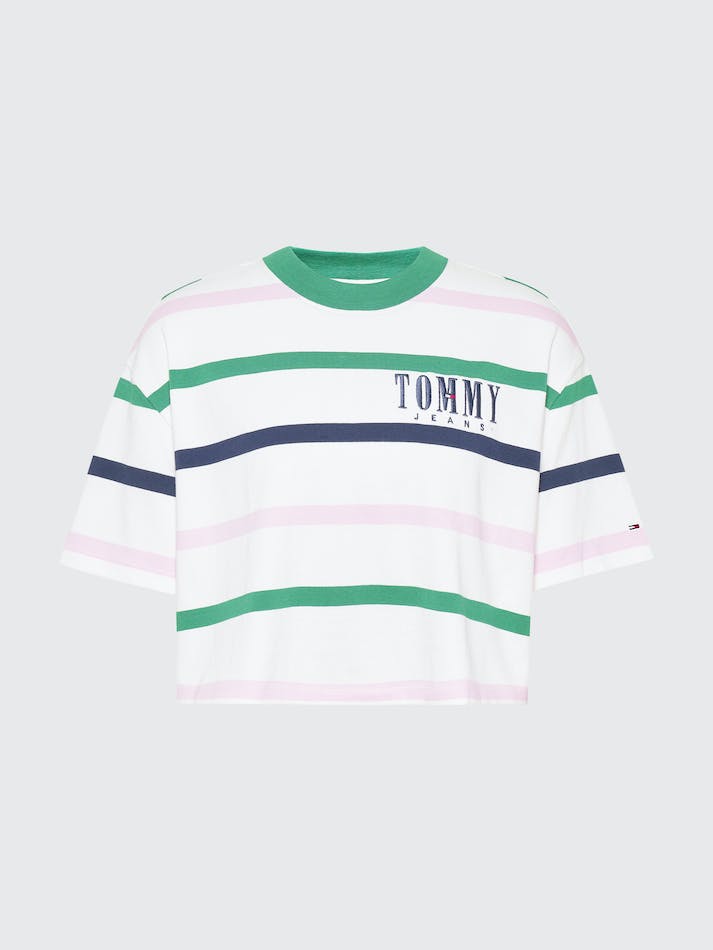 Tommy Jeans Stripe Cropped Oversized Women's T Shirts White / Multicolor | b5ZWdYguVUTz