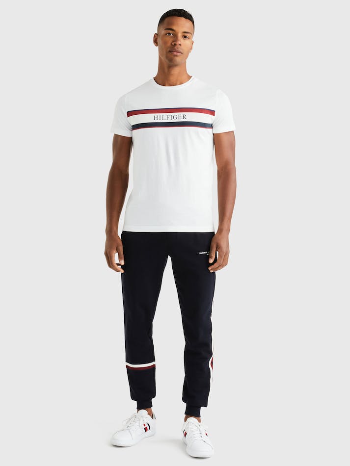 Tommy Hilfiger Stripe Logo Slim Fit Men's T Shirts White | KYhlQcotv8cr