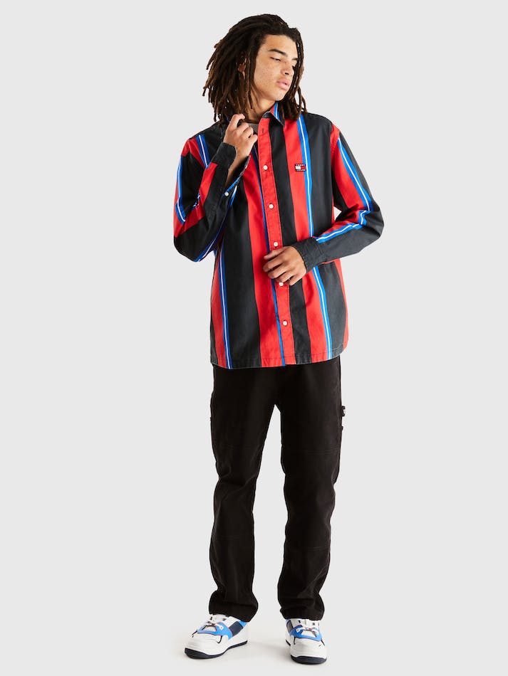 Tommy Jeans Stripe Oversized Fit Men's Shirts Black Stripes | MqNl91BNgMPh