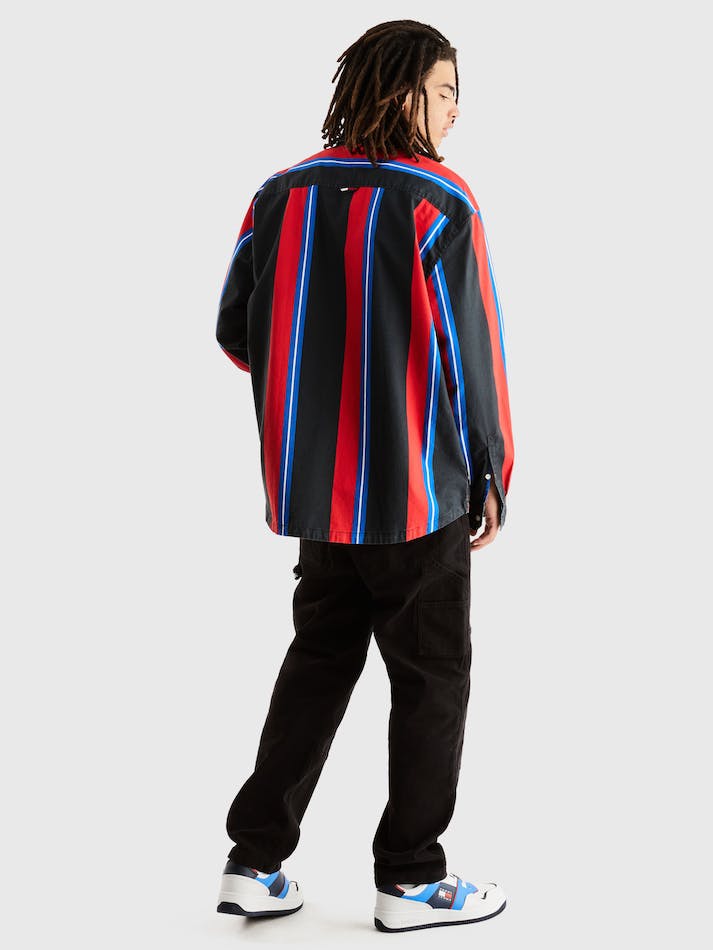 Tommy Jeans Stripe Oversized Fit Men's Shirts Black Stripes | MqNl91BNgMPh