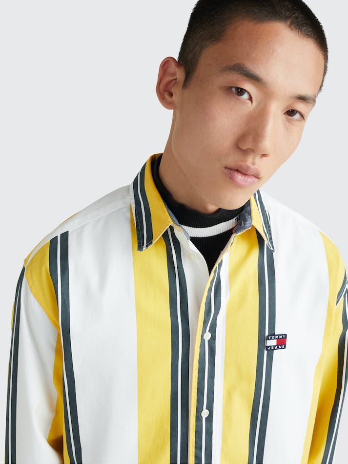 Tommy Jeans Stripe Oversized Fit Men's Shirts White Stripes | eZk4Jl7xaQzj