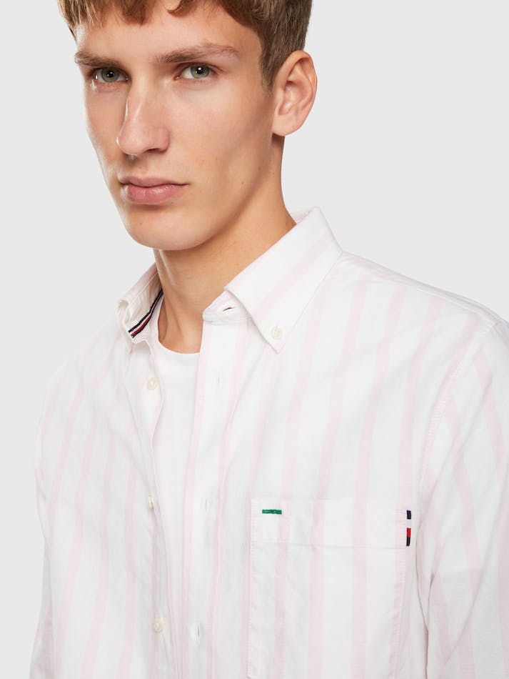 Tommy Hilfiger Stripe Regular Fit Oxford Men's Shirts Pink / White | daYqAlSyaYjv