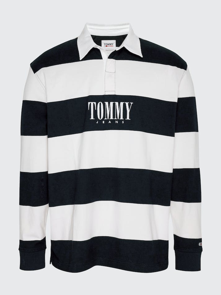 Tommy Jeans Stripe Relaxed Fit Rugby Men's Shirts White | NWl26gPckmnN