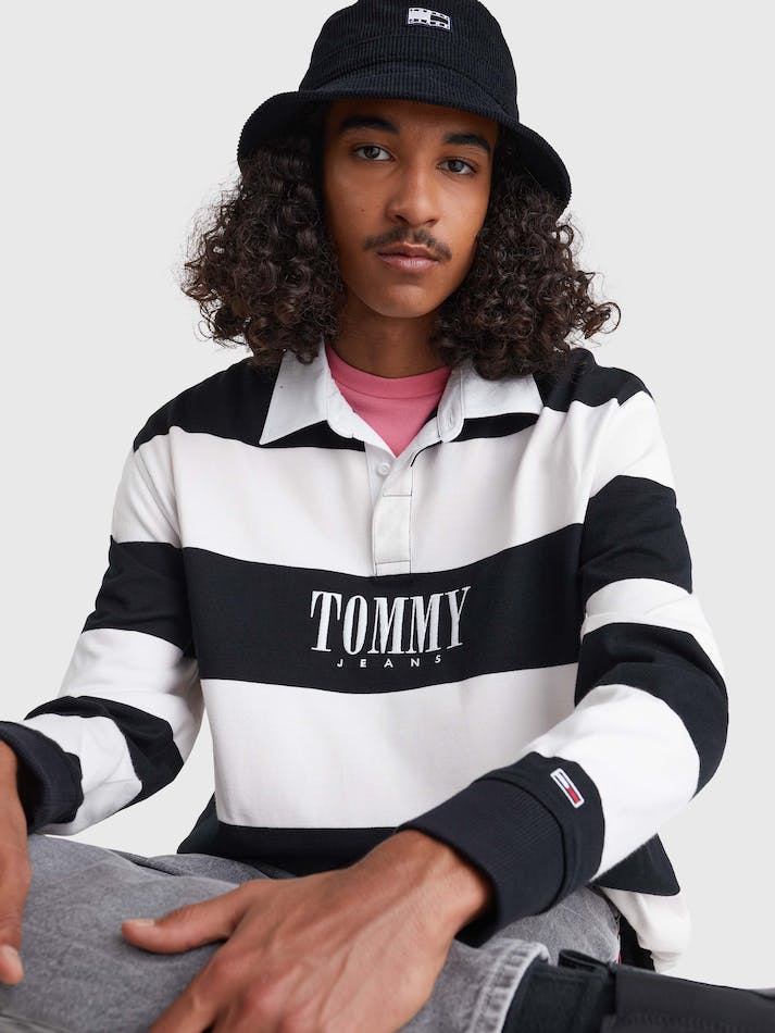 Tommy Jeans Stripe Relaxed Fit Rugby Men's Shirts White | NWl26gPckmnN