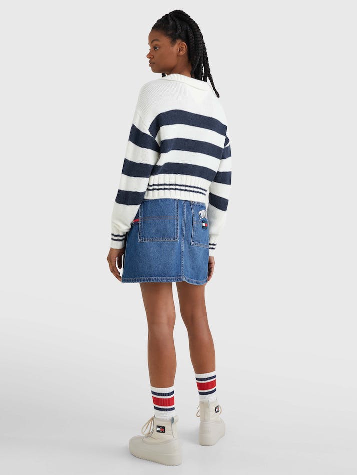 Tommy Jeans Stripe Rib-Knit Cropped Women's Jumpers Navy / Multicolor | sNjuVyMTzTeS