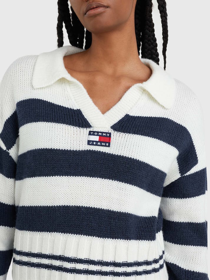 Tommy Jeans Stripe Rib-Knit Cropped Women's Jumpers Navy / Multicolor | sNjuVyMTzTeS