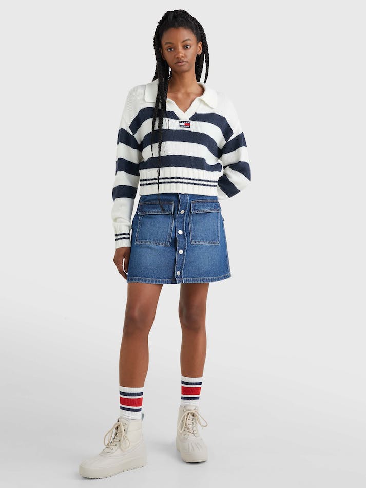 Tommy Jeans Stripe Rib-Knit Cropped Women\'s Jumpers Navy / Multicolor | sNjuVyMTzTeS