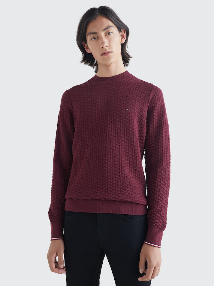 Tommy Hilfiger Structured Knit Crew-Neck Men's Jumpers Dark Red | SSsnoC3xraWk