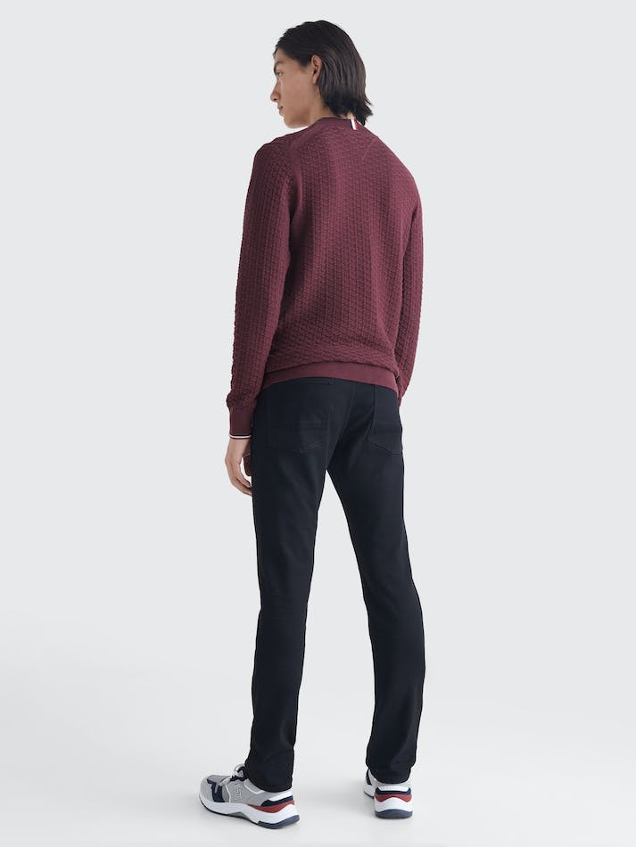 Tommy Hilfiger Structured Knit Crew-Neck Men's Jumpers Dark Red | SSsnoC3xraWk