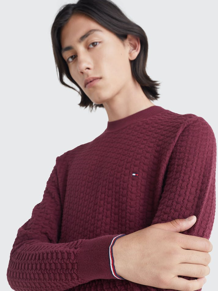 Tommy Hilfiger Structured Knit Crew-Neck Men's Jumpers Dark Red | SSsnoC3xraWk