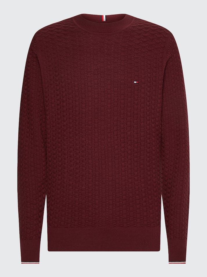 Tommy Hilfiger Structured Knit Crew-Neck Men's Jumpers Dark Red | SSsnoC3xraWk