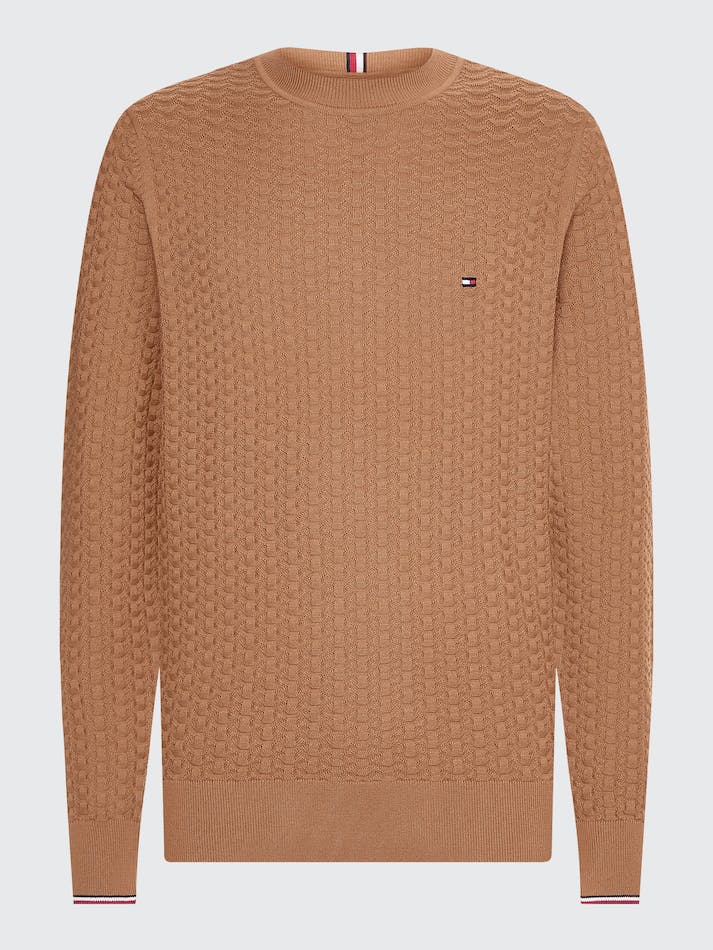 Tommy Hilfiger Structured Knit Crew-Neck Men's Jumpers Khaki | v8qUfvxijkNG