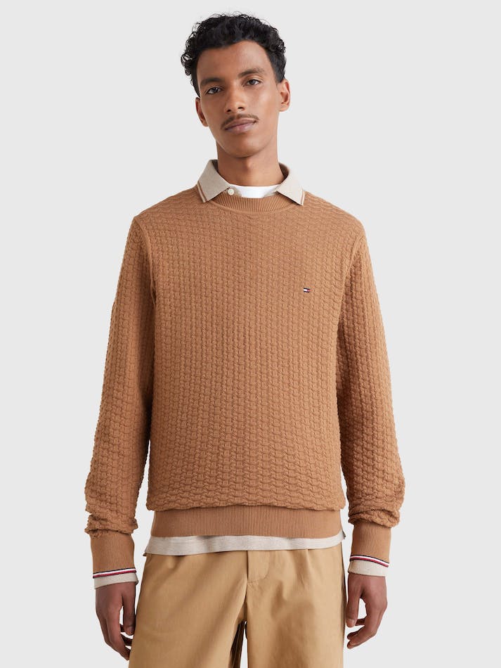 Tommy Hilfiger Structured Knit Crew-Neck Men's Jumpers Khaki | v8qUfvxijkNG