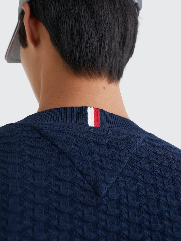 Tommy Hilfiger Structured Knit Crew-Neck Men's Jumpers Blue | x7JCWVGMiFTU