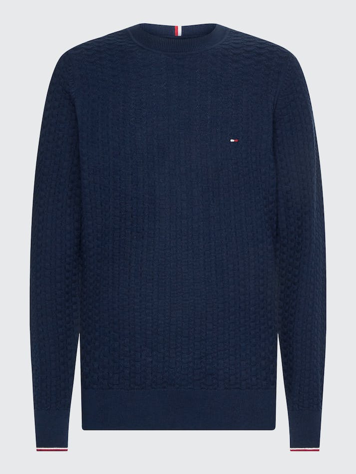 Tommy Hilfiger Structured Knit Crew-Neck Men's Jumpers Blue | x7JCWVGMiFTU