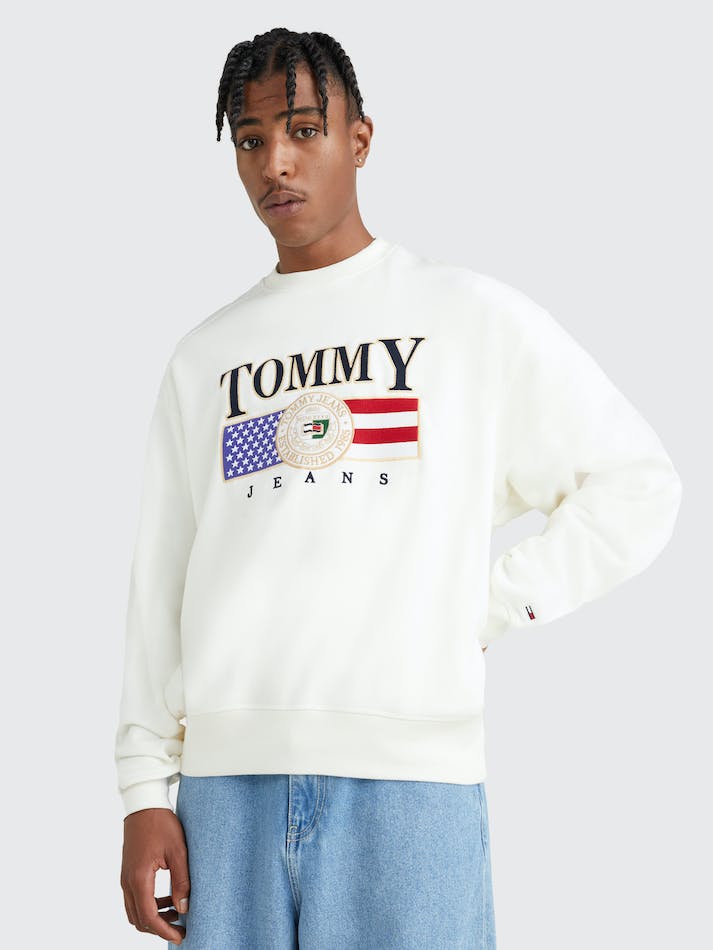 Tommy Jeans Sueded Comfort Fit Men's Sweatshirt White | pJLRDpSwhLJB