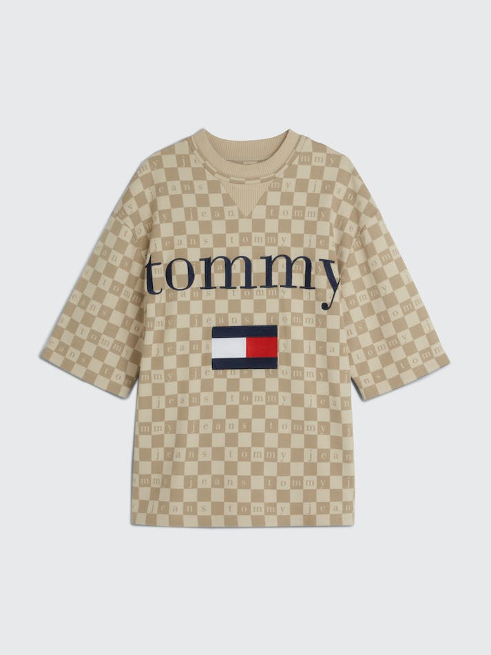 Tommy Jeans Sueded Dual Gender Serif Logo Unisex T Shirts Beige | EZePVuPM4XSU