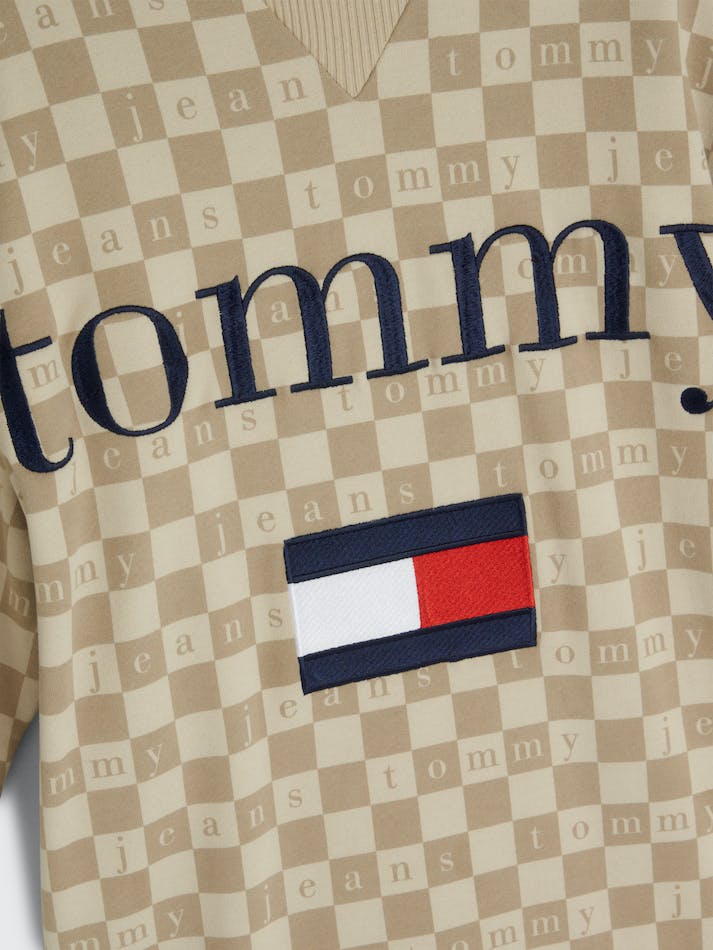 Tommy Jeans Sueded Dual Gender Serif Logo Unisex T Shirts Beige | EZePVuPM4XSU