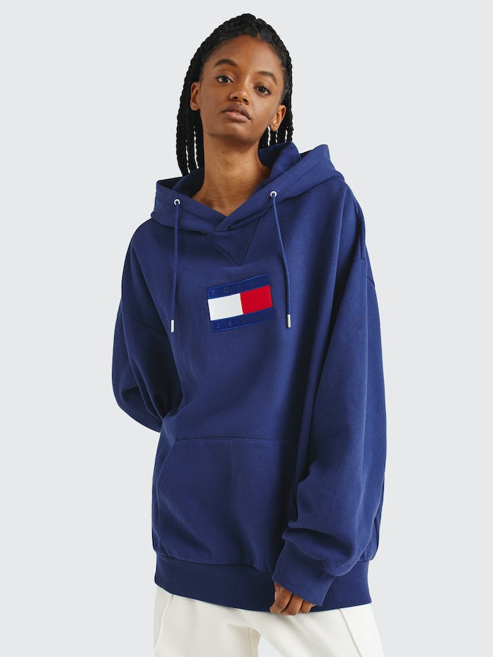 Tommy Jeans Sueded Tonal Logo Unisex Hoodie Navy | uRmOTXgzMJWk