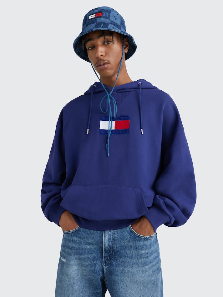 Tommy Jeans Sueded Tonal Logo Unisex Hoodie Navy | uRmOTXgzMJWk